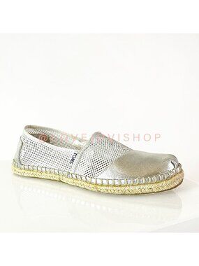 Coastal | Toms Classics Espadrille Slides | Silver Mesh Sandals | Beach Metallic